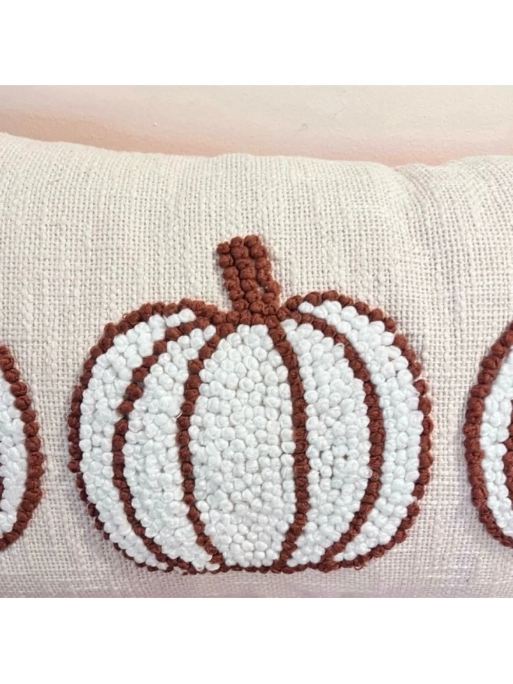 🆕- Shabby Chic Embroidered Pumpkin Trio Neutral Fall Pillow.
